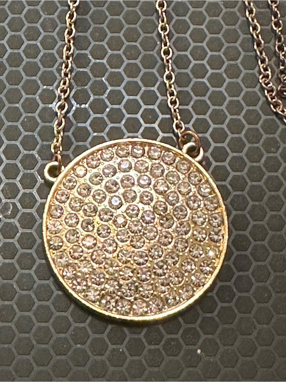 Gold Pavé Crystal Round Pendant Necklace  Perfect Layering Piece